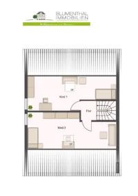 Wohnungsgrundriss Spitzboden (als 2 Zimmer Variante)
